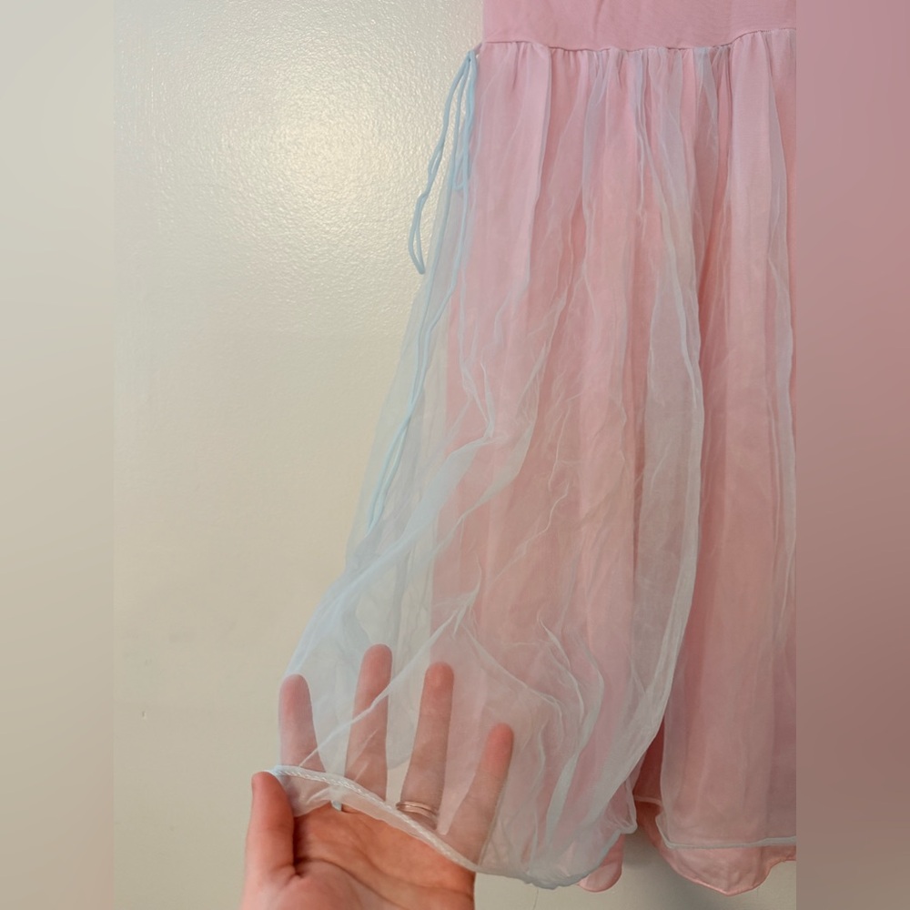 Vintage Gmc Nightgown Coquette Pink & Blue Pastel Ditsy Floral Embroidered XS - Picture 10 of 13